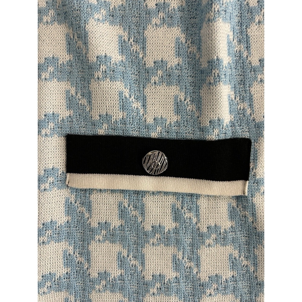 MING WANG Jacket Houndstooth Knit Sky Baby Blue Black White & Tank SZ L - Picture 5 of 13